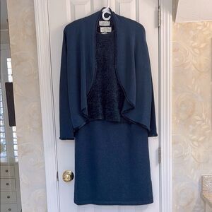 Anne Pedersen Vintage Sapphire Blue Knit Skirt Suit Set. EUC